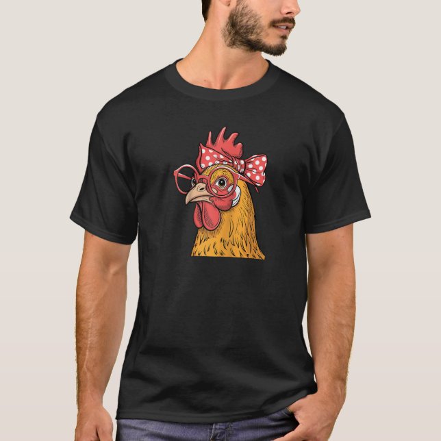 Funny Chicken Lady Rooster Hen Wearing Bandana Wom T-Shirt (Front)
