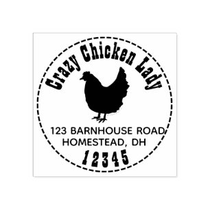 Funny Chicken Lady Silhouette Return Address Farm Rubber Stamp