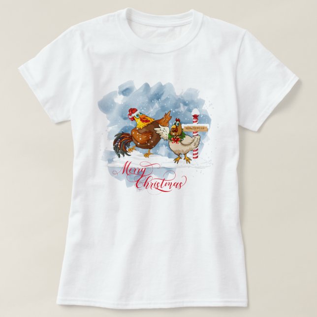 Funny Chicken Lovers Christmas North Pole T-Shirt (Design Front)