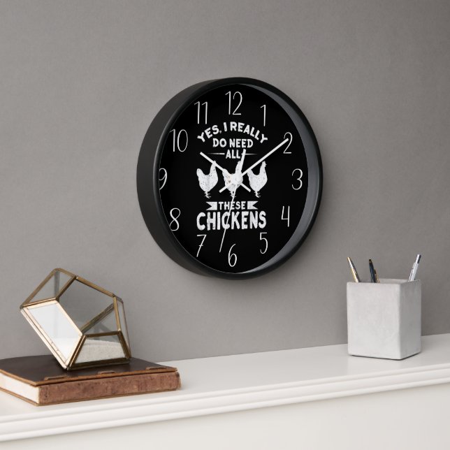 funny chicken lovers word art Large Clock (Office)
