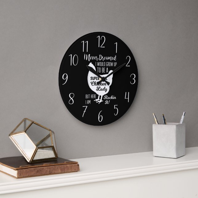 funny chicken lovers word art Large Clock (Office)