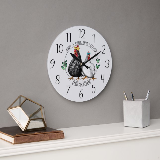 funny chicken lovers word art large clock (Office)