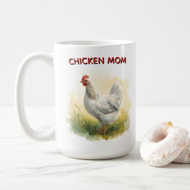 Funny Chicken Mom Farm  Coffee Mug (With Donut)