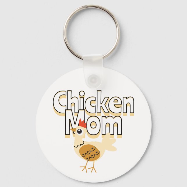Funny Chicken Mom Personalized Keychain (Front)