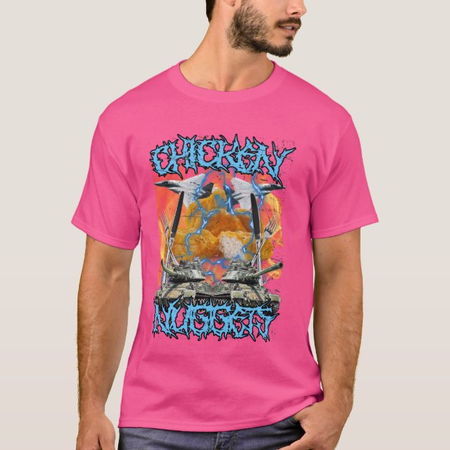 Funny Chicken Nugget Bootleg Hardcore Flames Meme T-Shirt (Front)