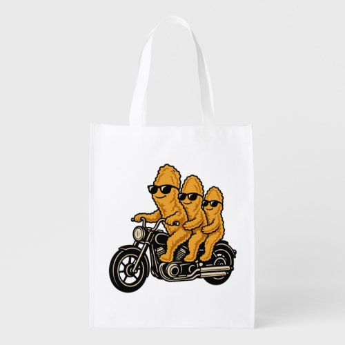Funny Chicken Nuggets Riding a Motorcycle Grocery Bag