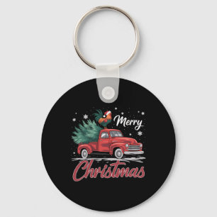 Funny Chicken On Red Truck Christmas Tree Christma Keychain