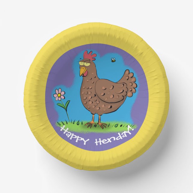 Funny chicken party cartoon paper plate. paper bowls (Front)
