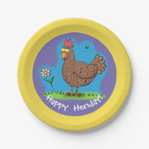 Funny chicken party cartoon paper plate. plates