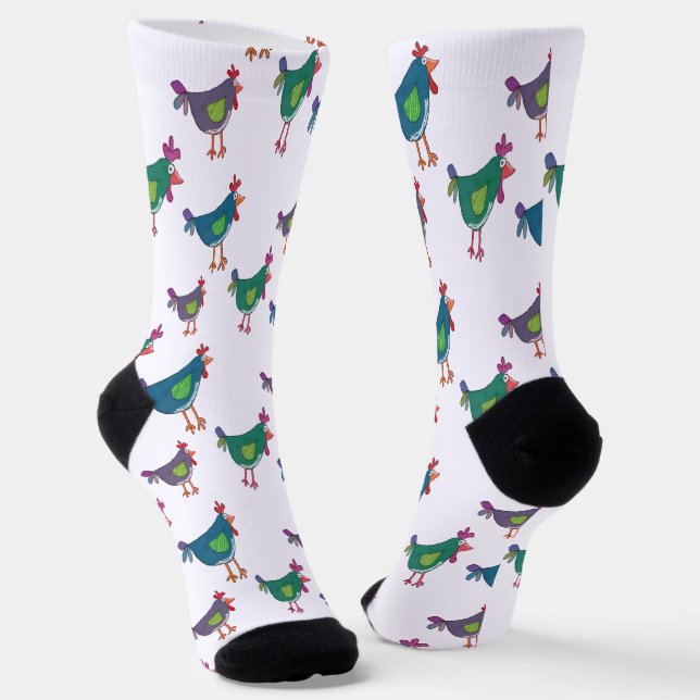 Funny Chicken Pattern Crew Socks (Angled)