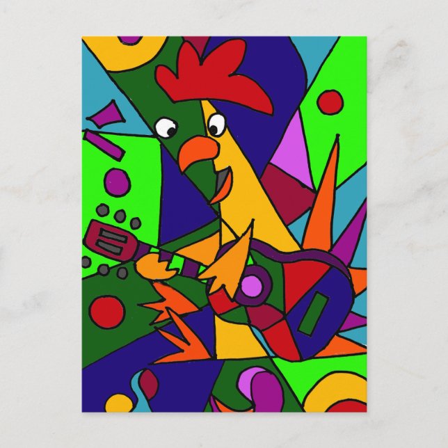 Funny Chicken Playing the Guitar Modern Art Origin Postcard (Front)