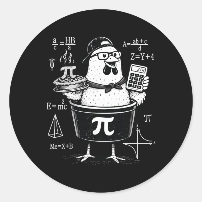 Funny Chicken Pot Holding Calculator Math Teacher  Classic Round Sticker (Front)