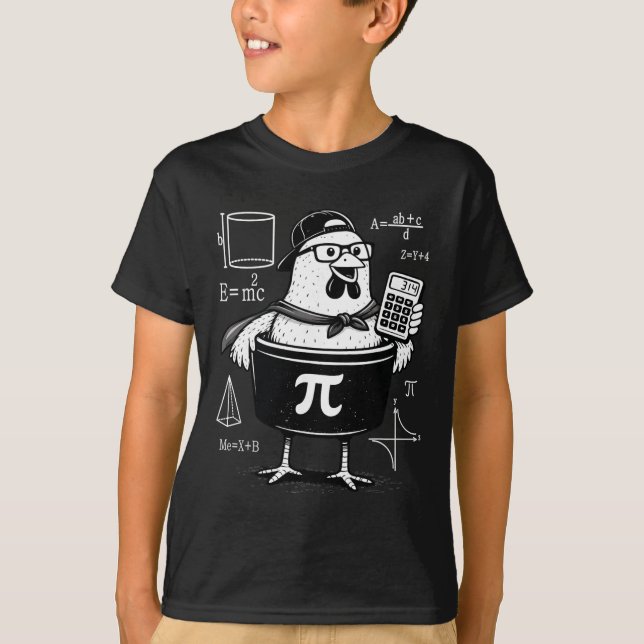 Funny Chicken Pot Holding Calculator Math Teacher  T-Shirt (Front)