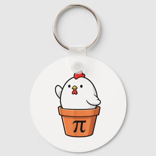 Funny Chicken Pot Pie Happy Pi Day 3.14 Math Teach Keychain (Front)