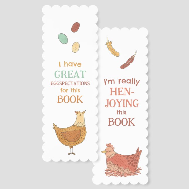 Funny Chicken Pun Illustrated Bookmarks (Front & Back)