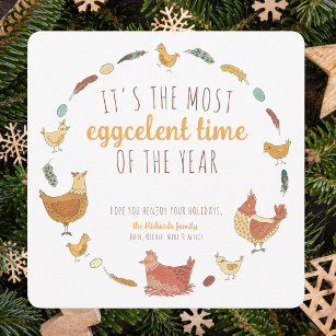 Funny Chicken Pun Square Christmas Photo Holiday C