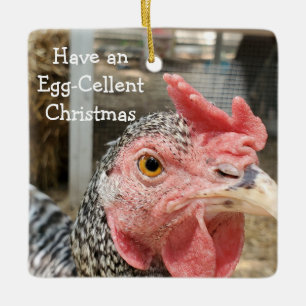 Funny Chicken Puns Christmas Ceramic Ornament