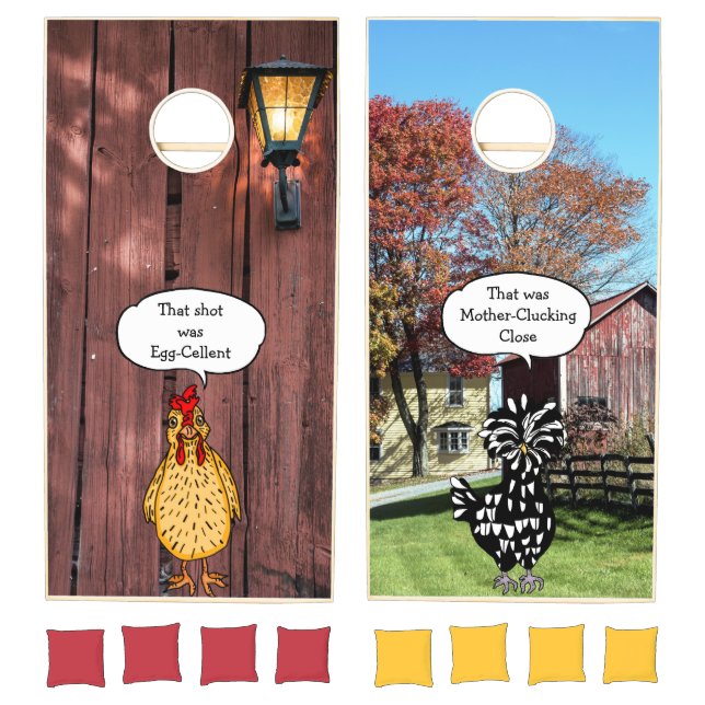 Funny Chicken Puns Country Barn Farm  Cornhole Set (Set)