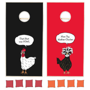 Funny Chicken Puns Country Barn Farm  Cornhole Set
