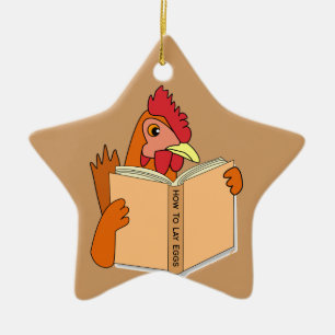 Funny Chicken Reading Book Cartoon Hen Ceramic Ornament