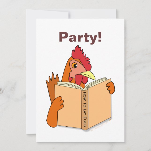 Funny Chicken Reading Book Cartoon Hen Invitation (Front)
