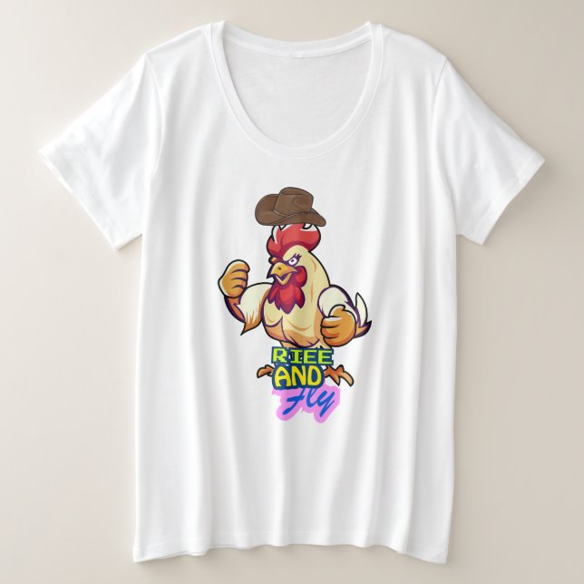 Funny Chicken Rise and Fly” T-Shirt (Design Front)