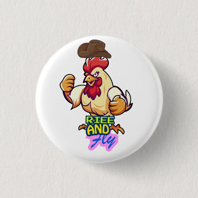 Funny Chicken Rise and Fly” T-Shirt Button (Front)