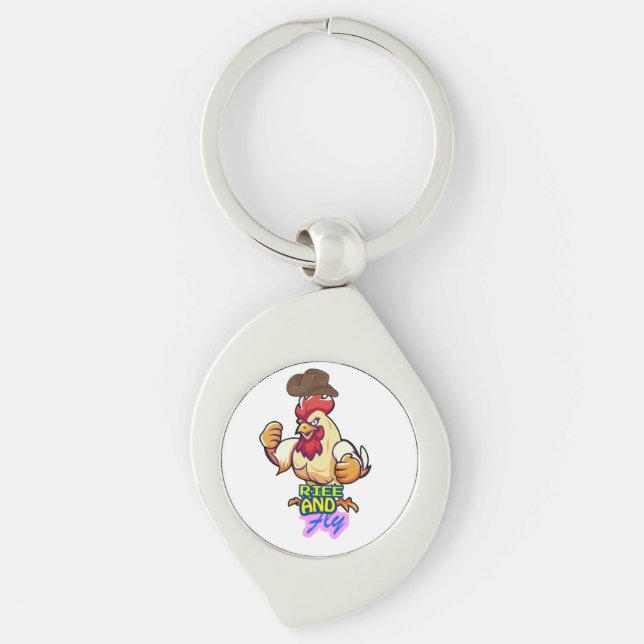 Funny Chicken Rise and Fly” T-Shirt Keychain (Front)