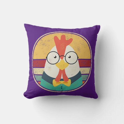 Funny Chicken Rooster Farmer Retro Vintage Outfit Throw Pillow