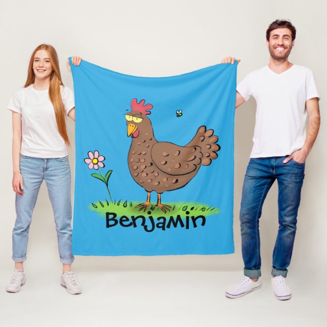 Funny chicken rustic cartoon illustration fleece blanket (In Situ)