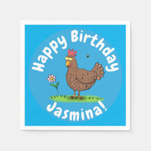 Funny chicken rustic cartoon illustration napkins