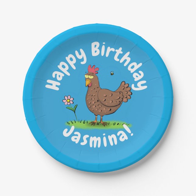 Funny chicken rustic cartoon illustration paper plates (Front)