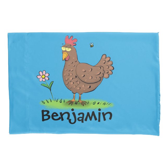 Funny chicken rustic cartoon illustration pillow case (Front)