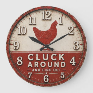 Funny Chicken Rustic Farmhouse Large Clock