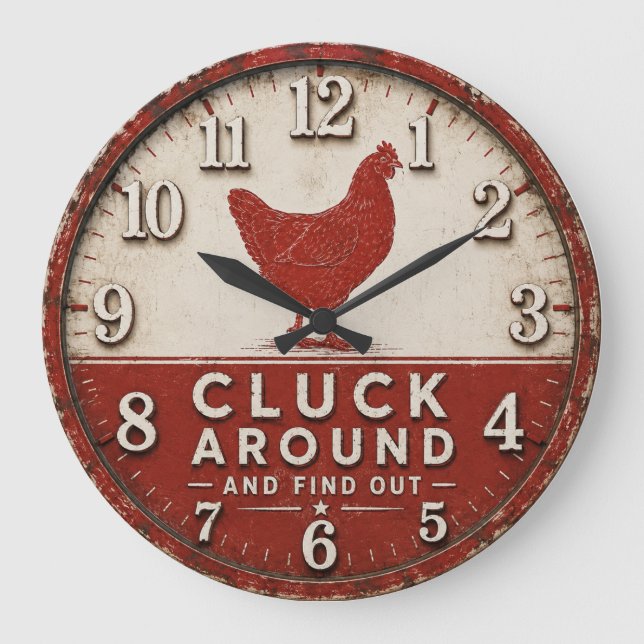 Funny Chicken Rustic Farmhouse  Large Clock (Front)