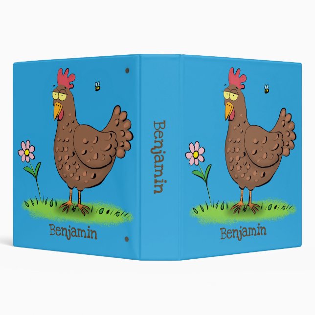 Funny chicken rustic whimsical cartoon 3 ring binder (Background)
