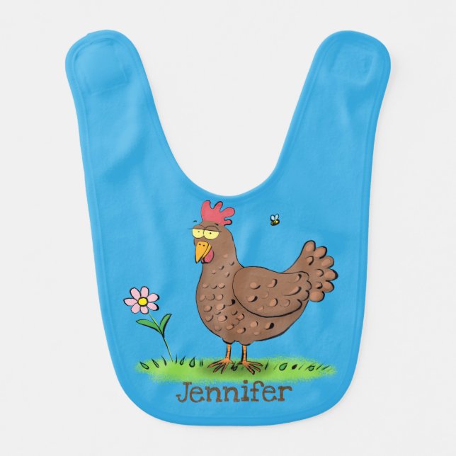 Funny chicken rustic whimsical cartoon baby bib (Front)