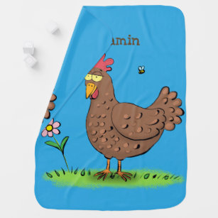 Funny chicken rustic whimsical cartoon baby blanket
