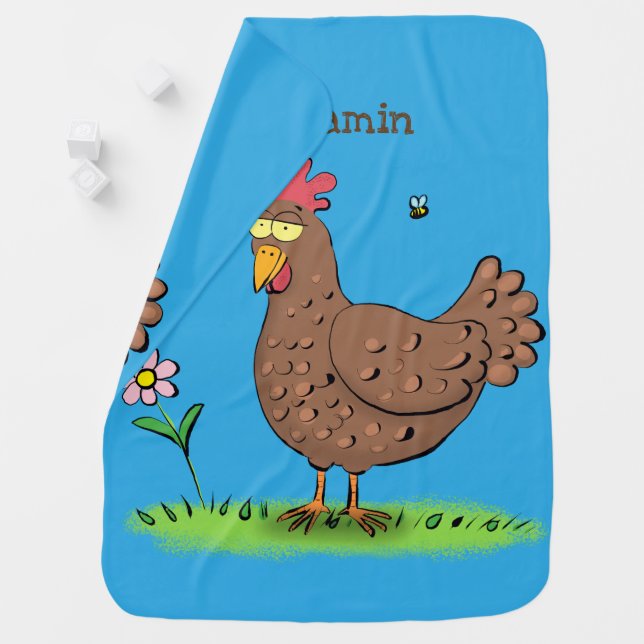 Funny chicken rustic whimsical cartoon baby blanket (In Situ)