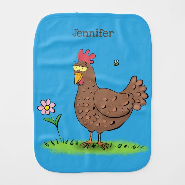 Funny chicken rustic whimsical cartoon baby burp cloth (Front)