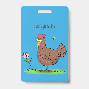Funny chicken rustic whimsical cartoon badge