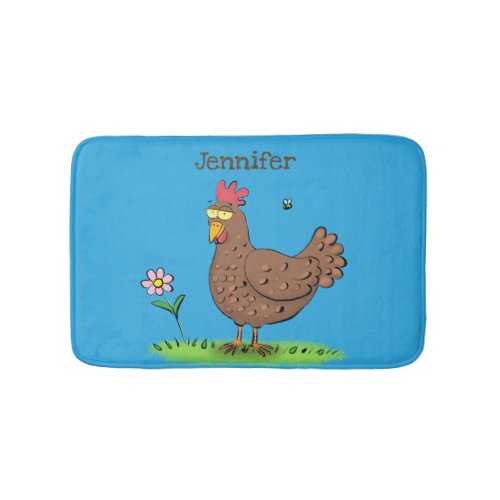 Funny chicken rustic whimsical cartoon bath mat