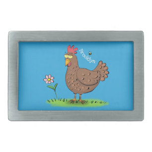 Funny chicken rustic whimsical cartoon belt buckle