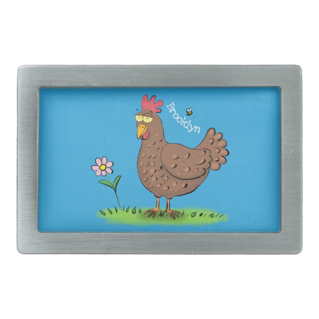 Funny chicken rustic whimsical cartoon belt buckle (Front)