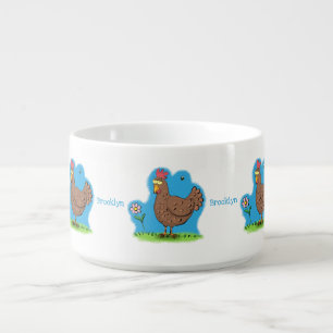Funny chicken rustic whimsical cartoon bowl