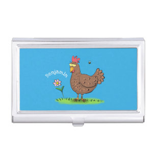 Funny chicken rustic whimsical cartoon business card case