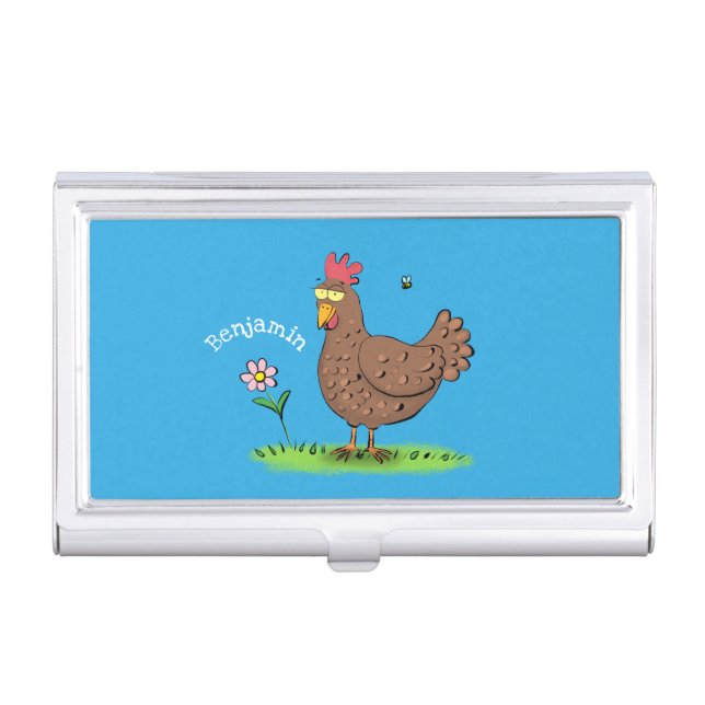 Funny chicken rustic whimsical cartoon business card case (Front)