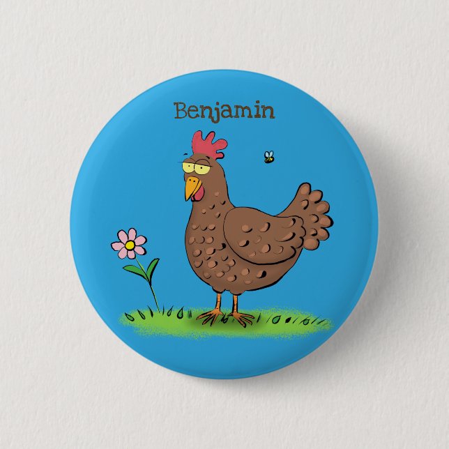 Funny chicken rustic whimsical cartoon button (Front)