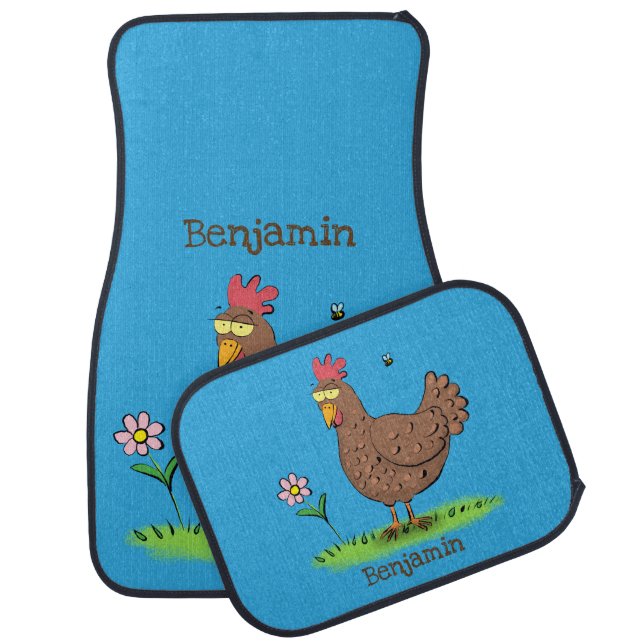 Funny chicken rustic whimsical cartoon car floor mat (Set)