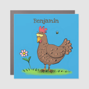 Funny chicken rustic whimsical cartoon car magnet